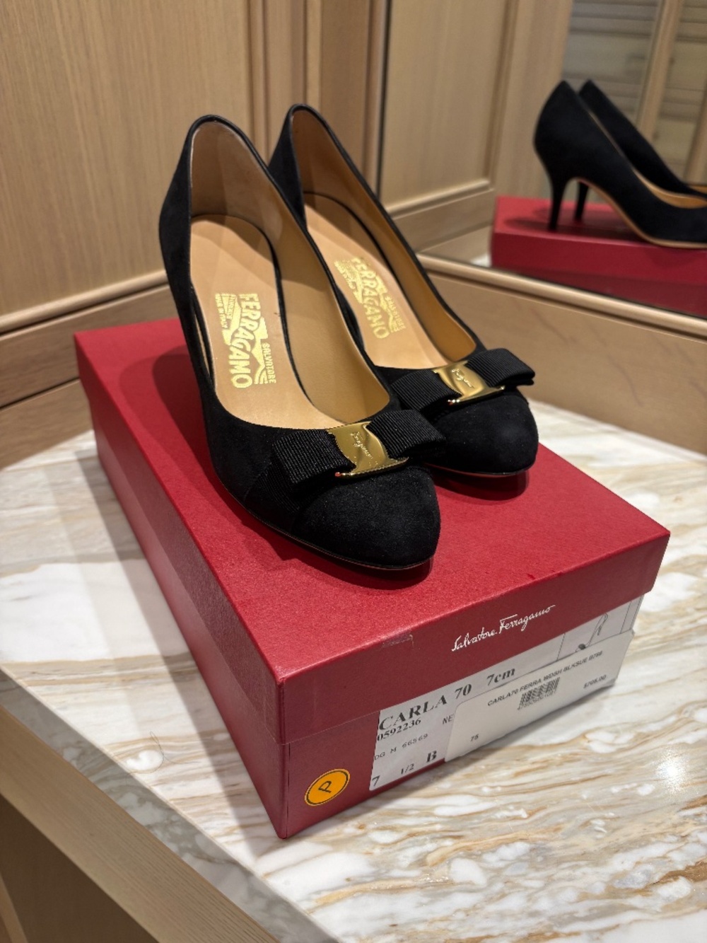 Ferragamo classic bow black suede pumps
